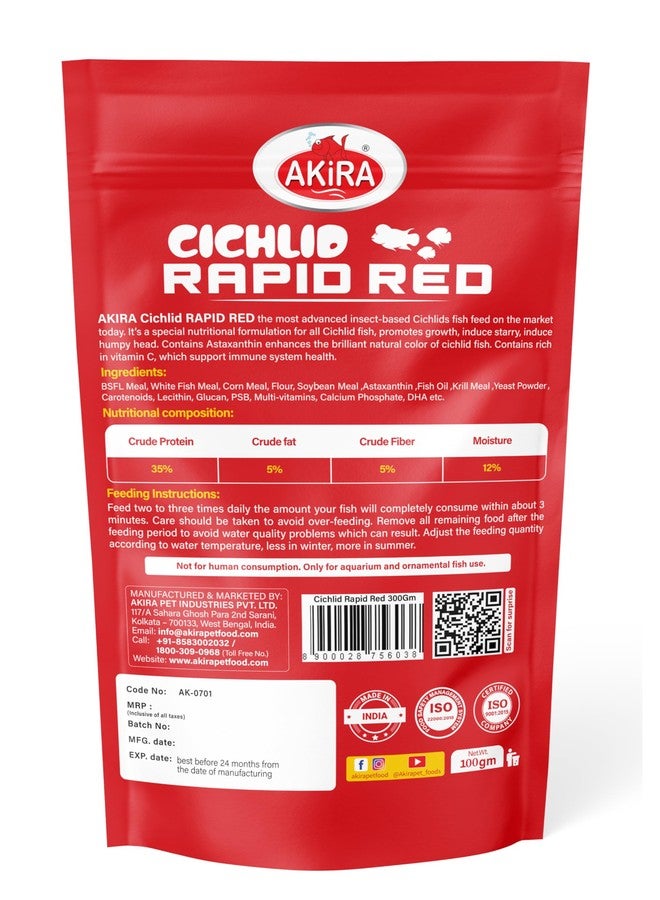 AKIRA Cichlid Rapid RED 100 GM,Insect Based, Enhance Colour for Cichlid Fish,Protein:35%,Floating Type Fish Food, All Life Stages, Pellet - Image 2